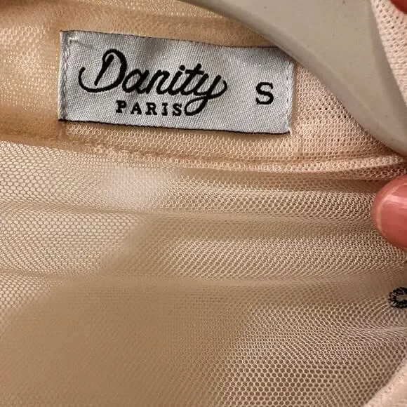 Danity Paris Sheer Mesh Floral Embroidered Crop Top, Cream, size S - Picture 2 of 7